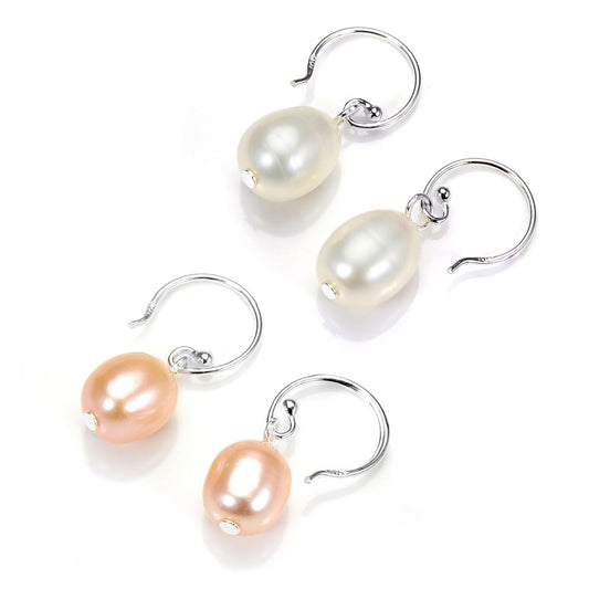 Boucles d'oreilles pendantes en argent sterling avec perles d'eau douce de 8 mm