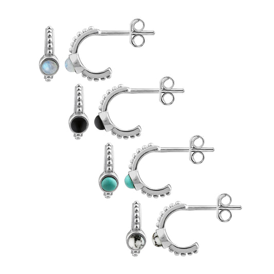 Boucles d'oreilles créoles à perles tribales en argent sterling - 4 couleurs
