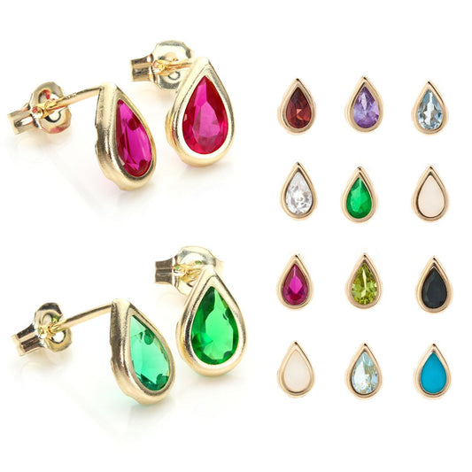 Boucles d'oreilles à tige en or jaune 9 carats avec pierre de naissance