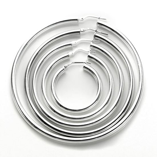 Boucles d'oreilles créoles rondes unies en argent sterling de 3 mm