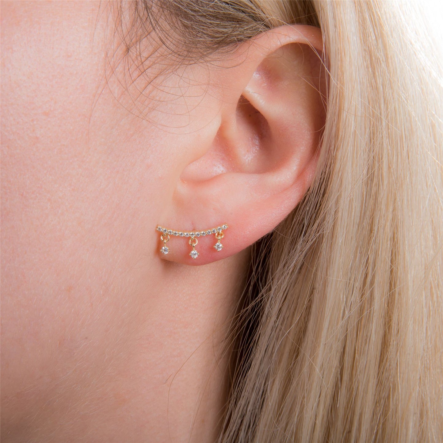 Boucles d'oreilles pendantes grimpantes en or 9 carats avec zircones cubiques transparents