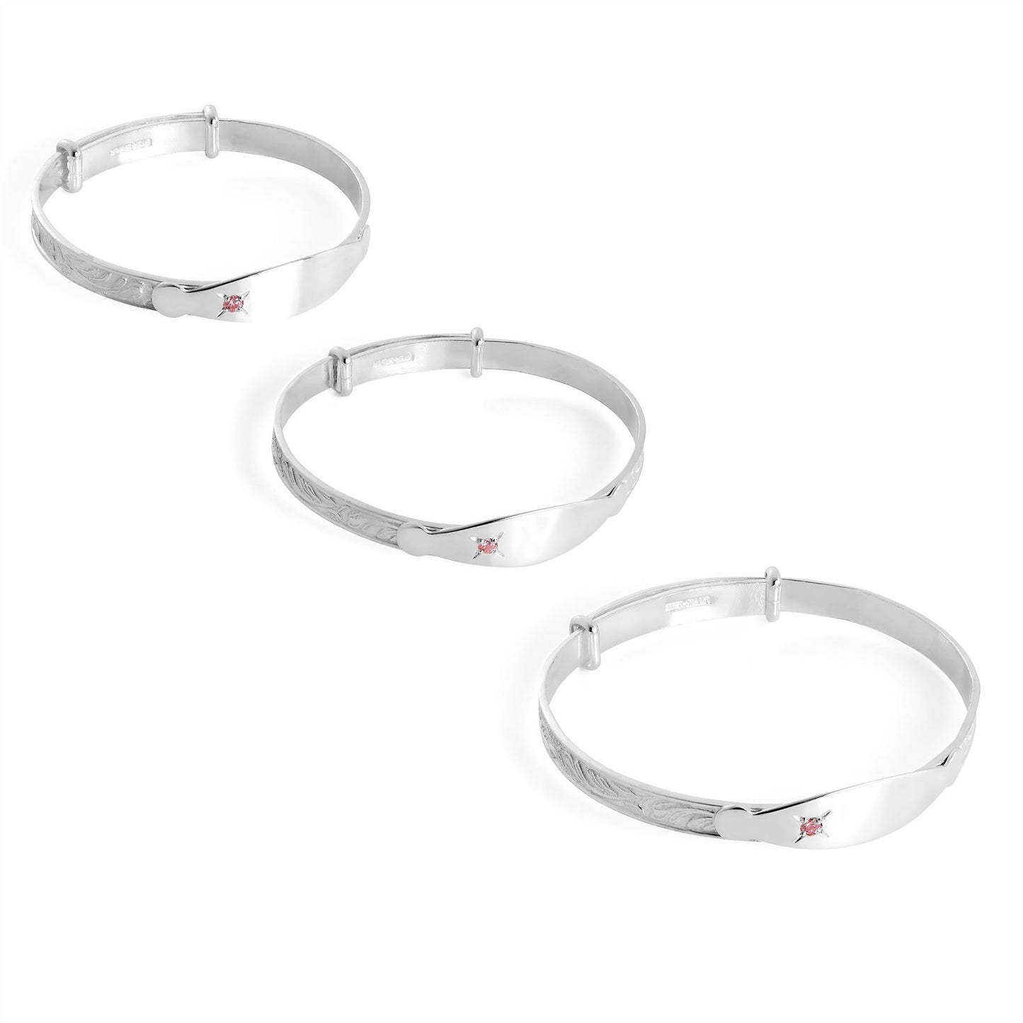 Bracelet extensible en argent sterling pour bébé, gravable, avec cristal CZ rose