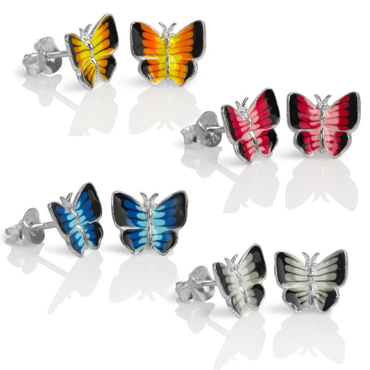 Boucles d'oreilles papillon plates en argent sterling et émail