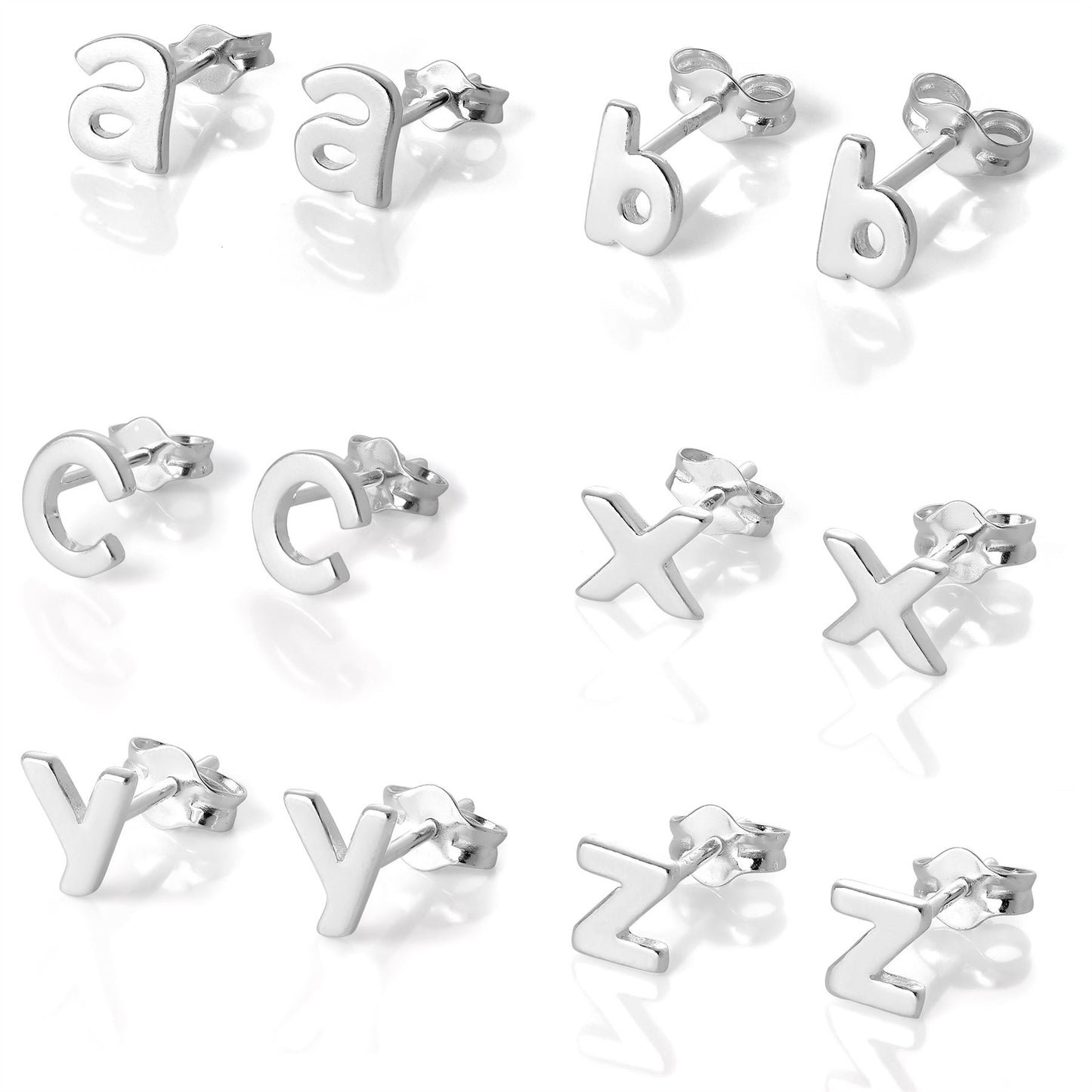 Boucles d'oreilles à tige en argent sterling avec lettres de l'alphabet