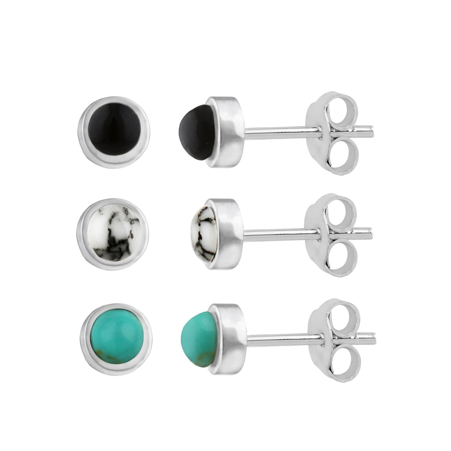 Boucles d'oreilles à tige en argent sterling et pierres précieuses de 3 mm