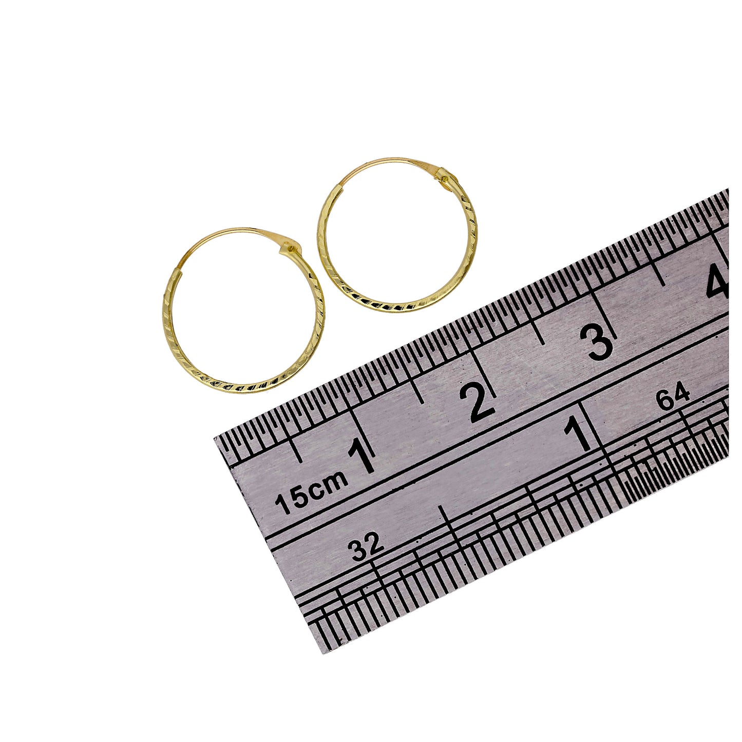 Boucles d'oreilles créoles en or jaune 9 carats taille diamant de 12 mm