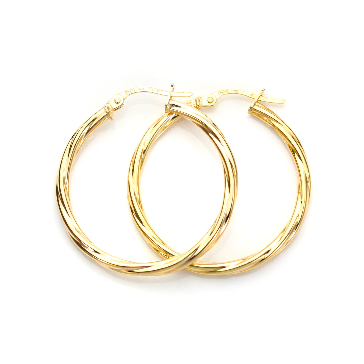 Boucles d'oreilles créoles torsadées en or jaune 9 carats