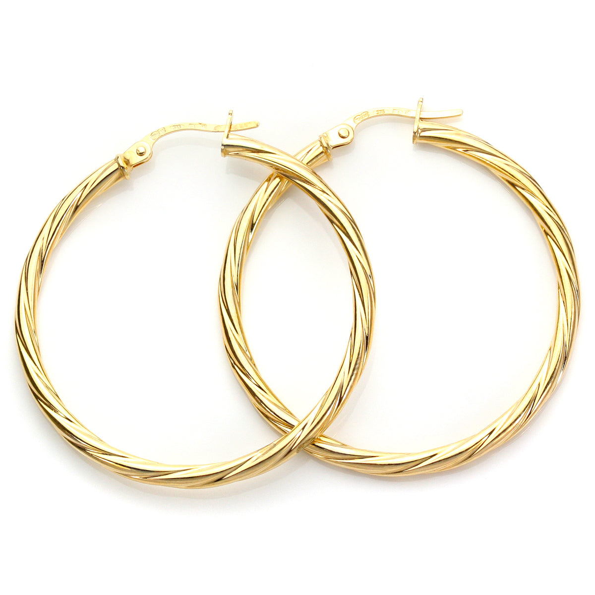 Boucles d'oreilles créoles torsadées en or jaune 9 carats