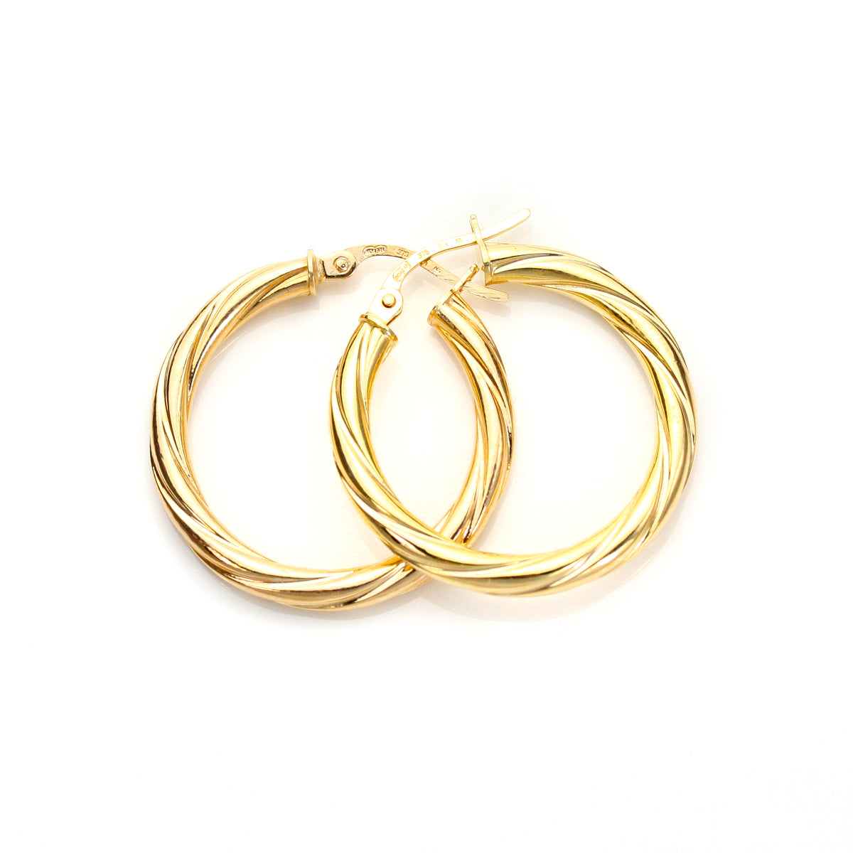 Boucles d'oreilles créoles torsadées en or jaune 9 carats de 3 mm