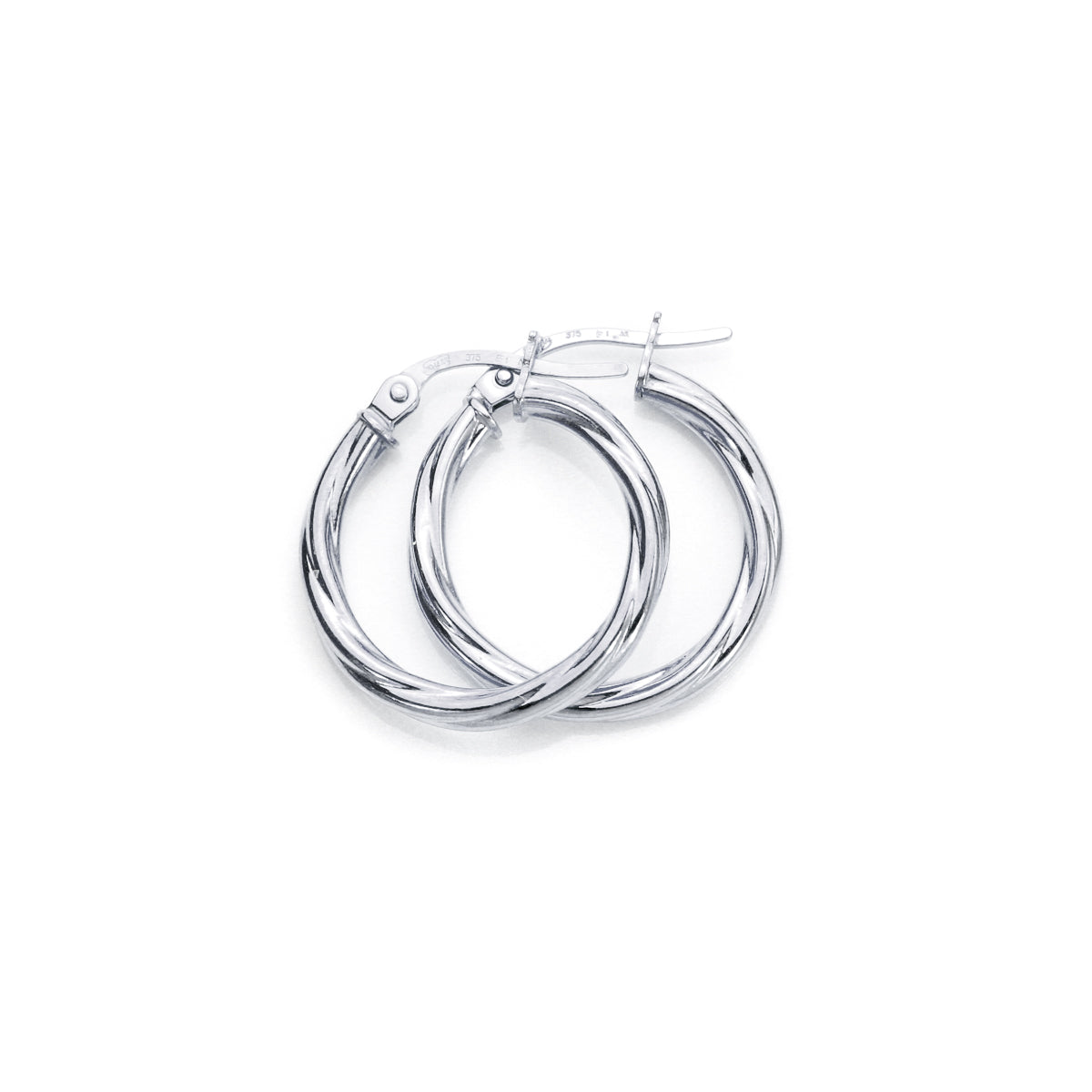 Boucles d'oreilles créoles torsadées en or blanc 9 carats de 2 mm