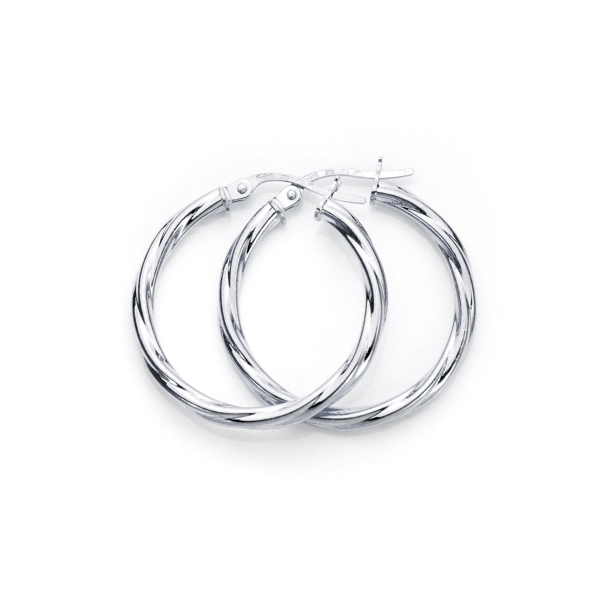 Boucles d'oreilles créoles torsadées en or blanc 9 carats de 2 mm