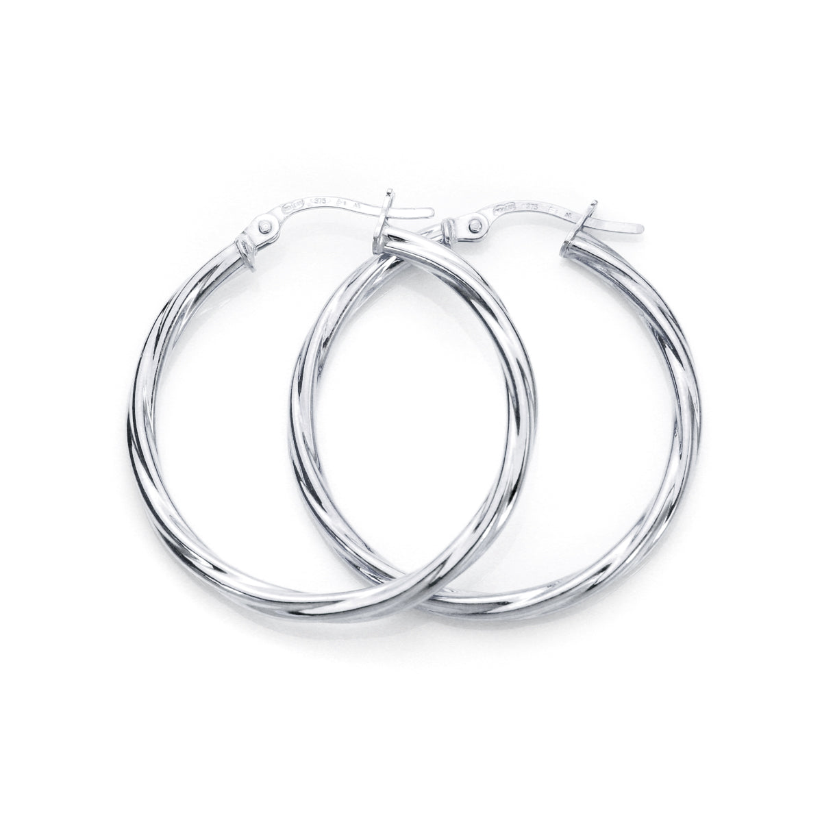 Boucles d'oreilles créoles torsadées en or blanc 9 carats de 2 mm