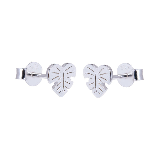 Boucles d'oreilles à tige en argent sterling en forme de cœur et de feuille de palmier