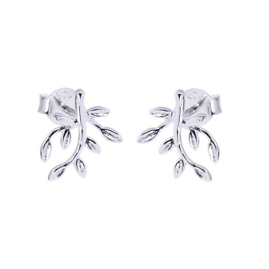 Boucles d'oreilles à tige en argent sterling avec branches et feuilles