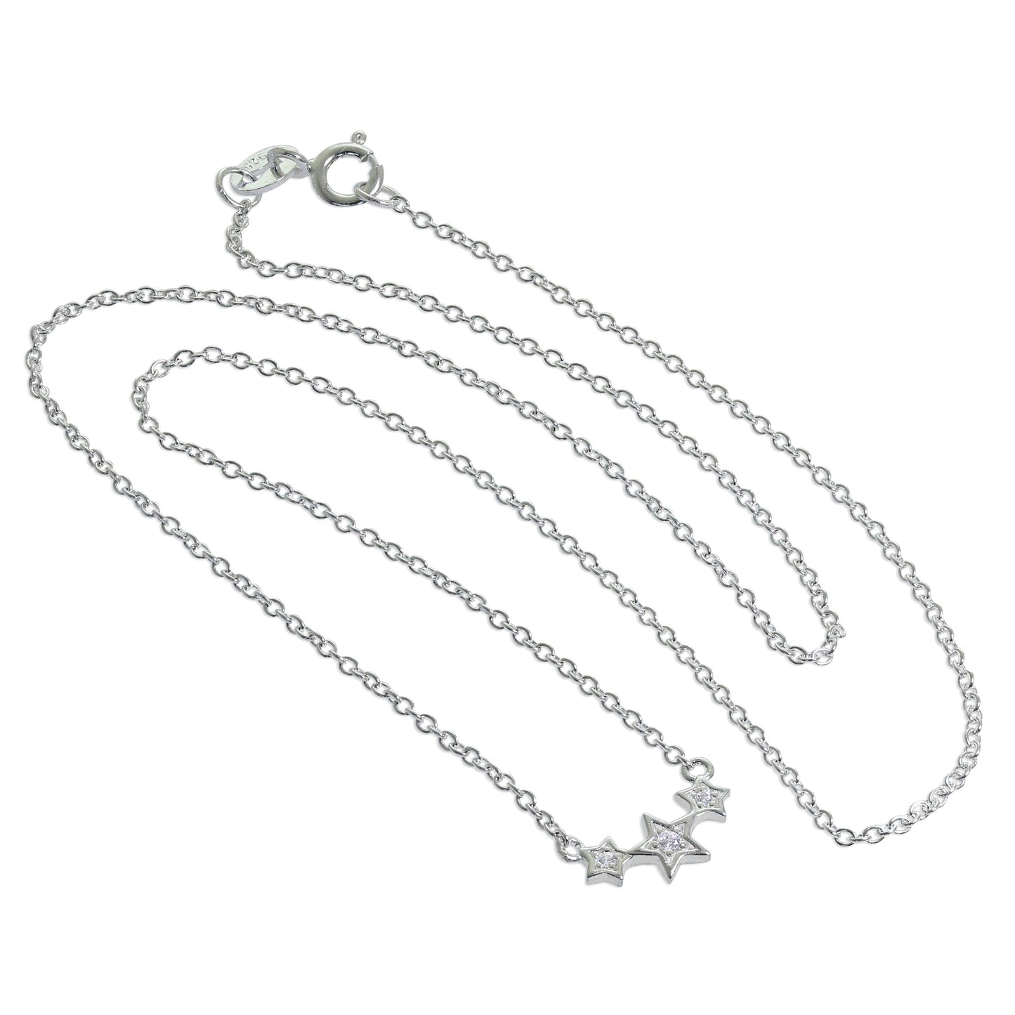 Collier triple étoile en argent sterling et cristal CZ de 40 cm