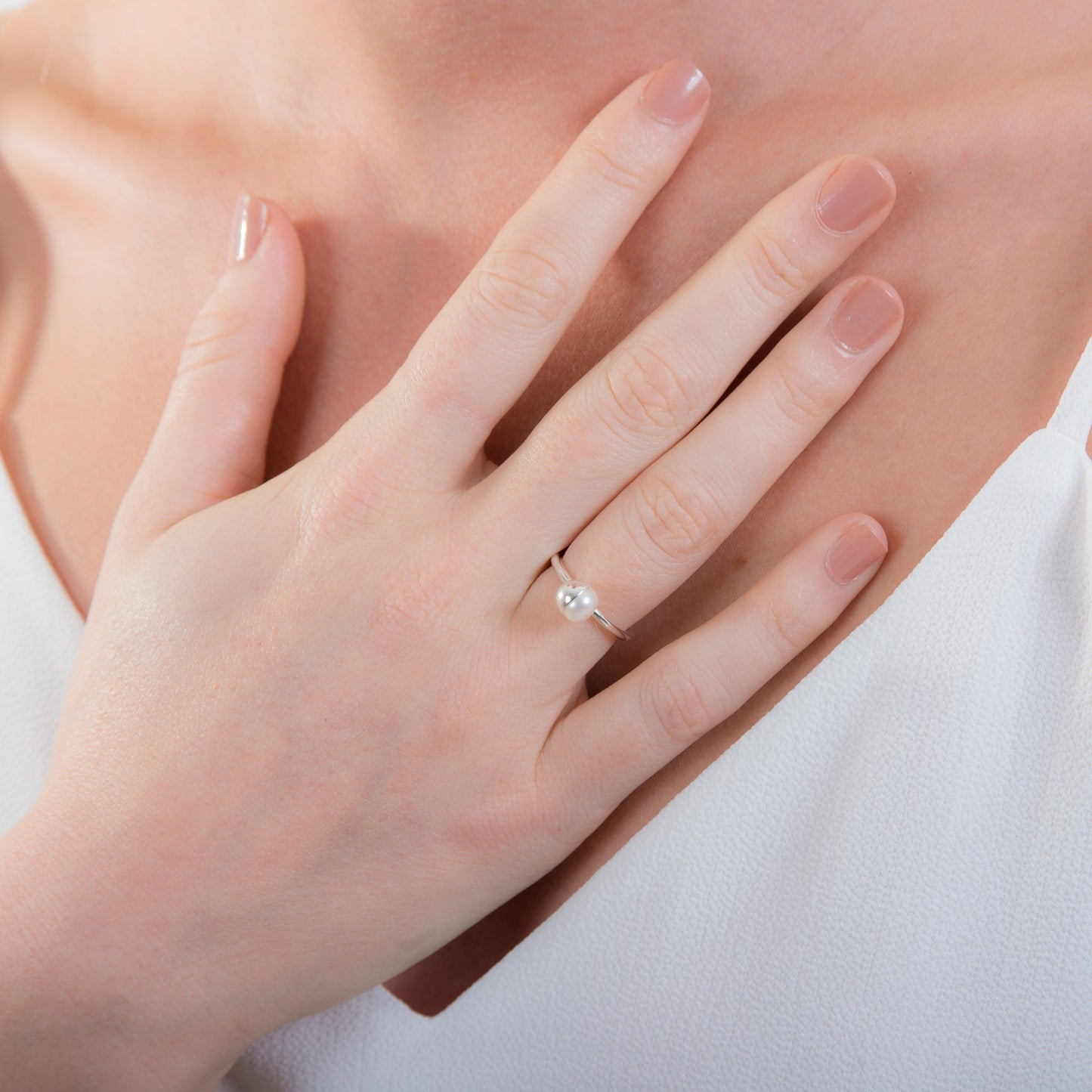 Bague réglable en argent sterling avec perle