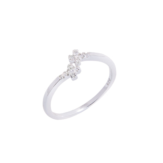 Bague ajustable en argent sterling avec croix en cristal CZ