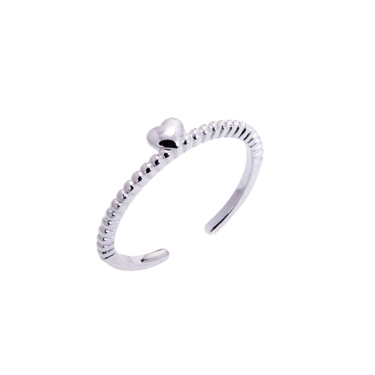 Bague ajustable en argent sterling avec perles et cœur