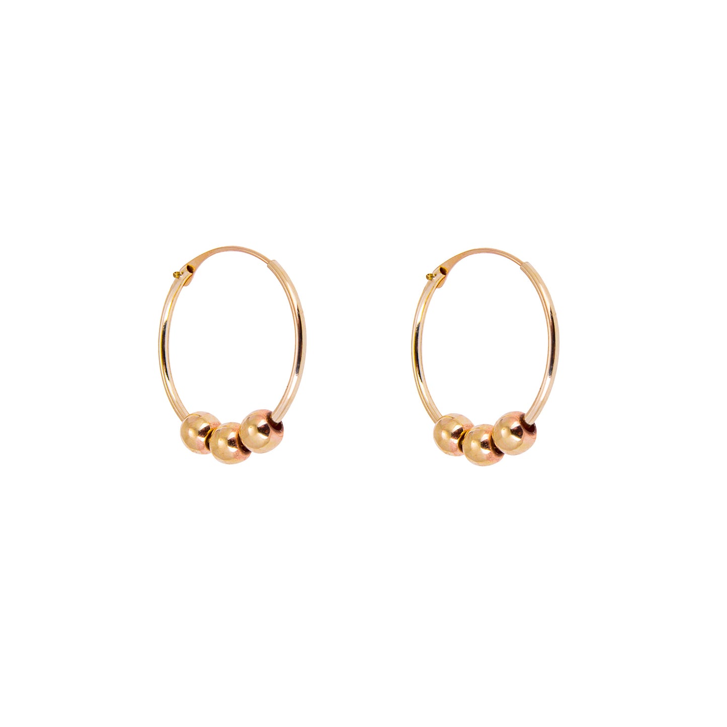 Boucles d'oreilles créoles en or jaune 9 carats de 14 mm avec perles coulissantes