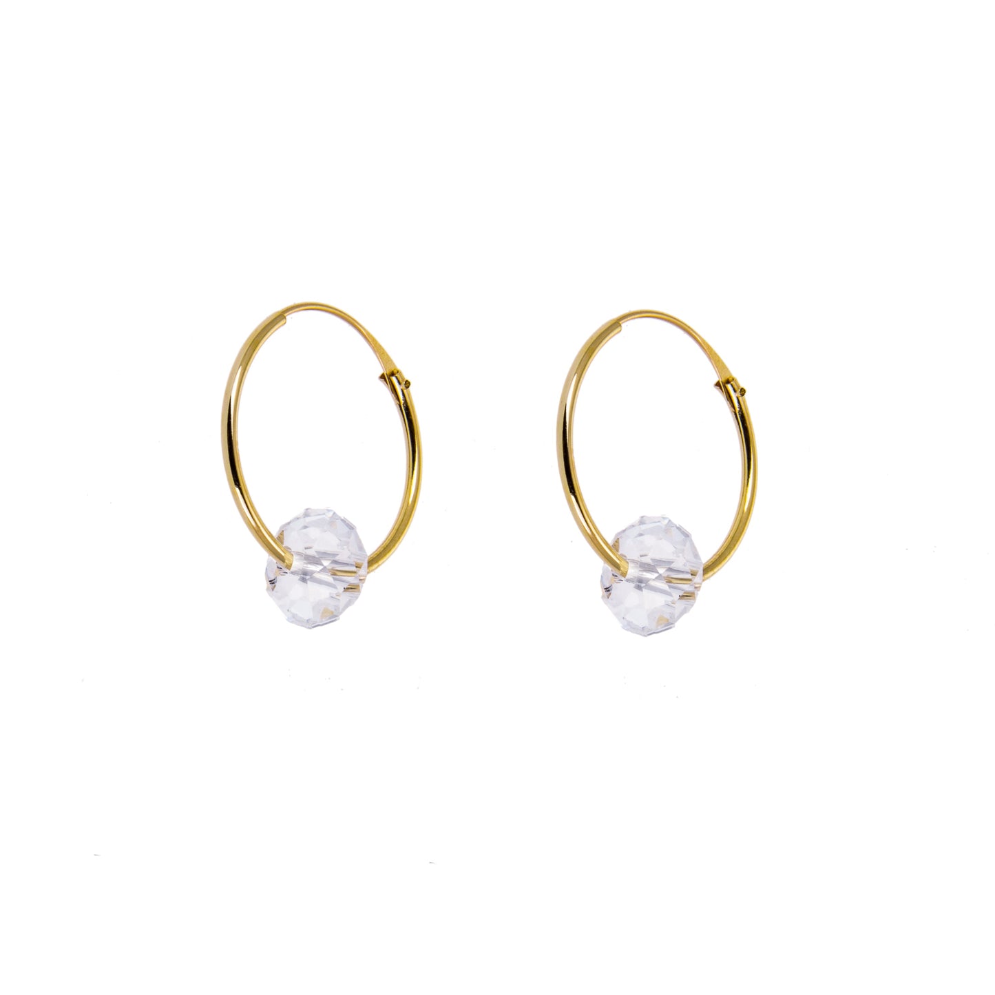 Boucles d'oreilles créoles en or jaune 9 carats avec perle transparente