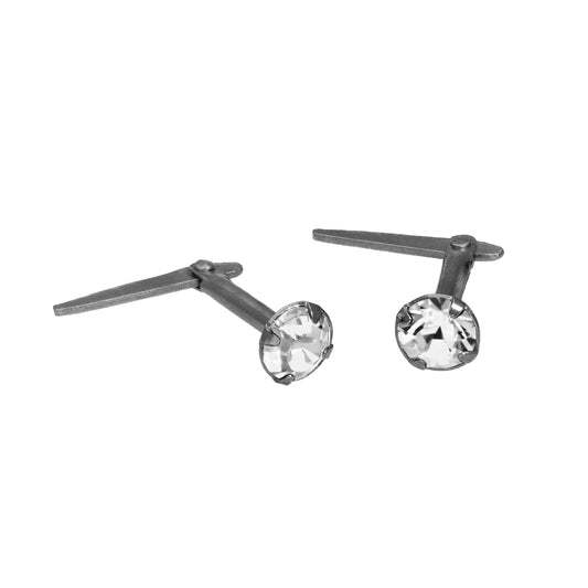 Boucles d'oreilles à tige Andralok en argent sterling trempé dans du rhodium noir et cristal transparent de 3 mm