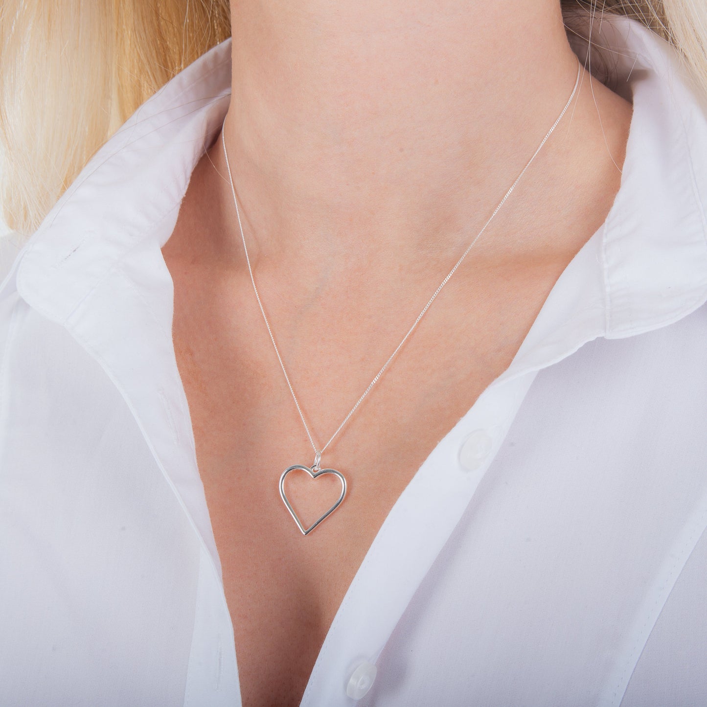 Collier en argent sterling avec grand contour en forme de cœur, 14 à 28 pouces