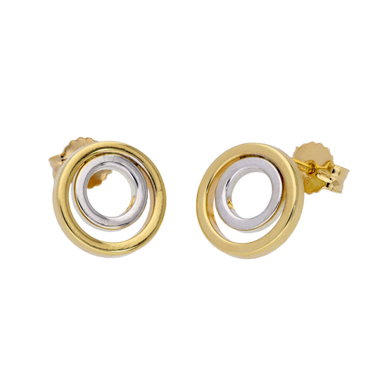 Boucles d'oreilles à double cercle en or jaune blanc bicolore 9 carats