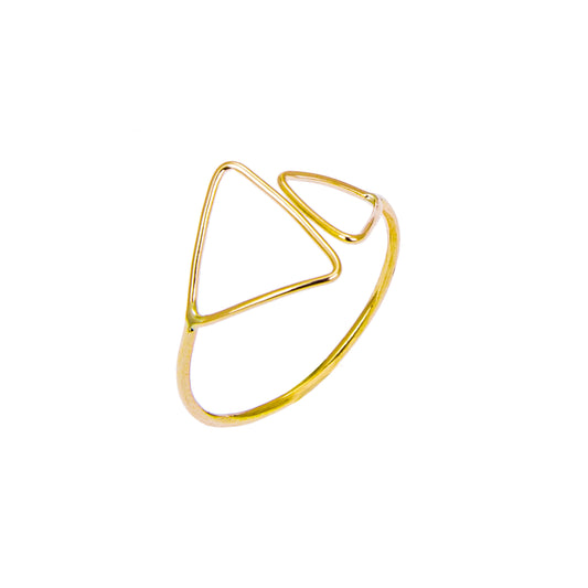 Bague ajustable en or jaune 9 carats avec double triangle ouvert