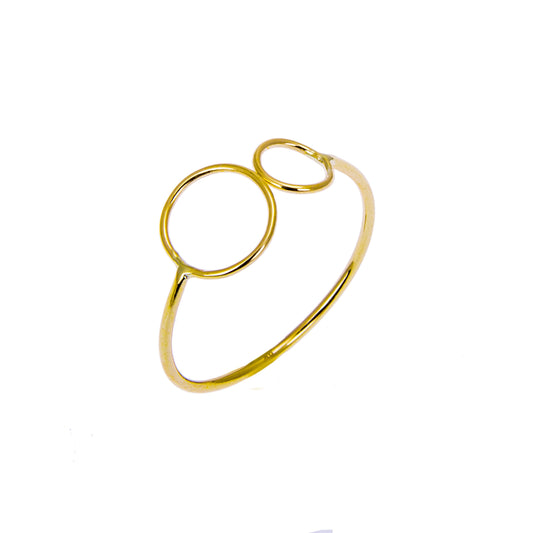 Bague ajustable en or jaune 9 carats avec double cercle ouvert