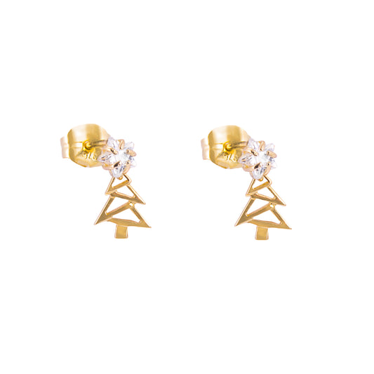 Boucles d'oreilles pendantes en or 9 carats avec étoile en zircone cubique transparent et sapin de Noël