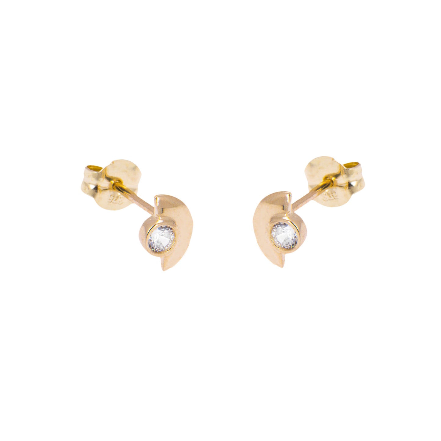 Boucles d'oreilles à tige en or 9 carats avec zircones cubiques transparents et demi-cercles minimalistes