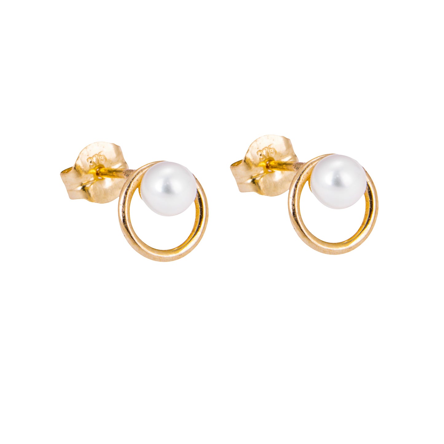 Boucles d'oreilles à tige en or 9 carats avec perles d'eau douce et cercle ouvert