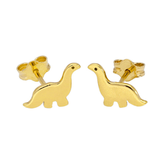 Boucles d'oreilles à tige dinosaures simples en argent sterling plaqué or