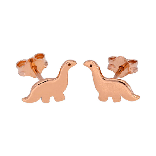 Boucles d'oreilles à tige dinosaures simples en argent sterling plaqué or rose