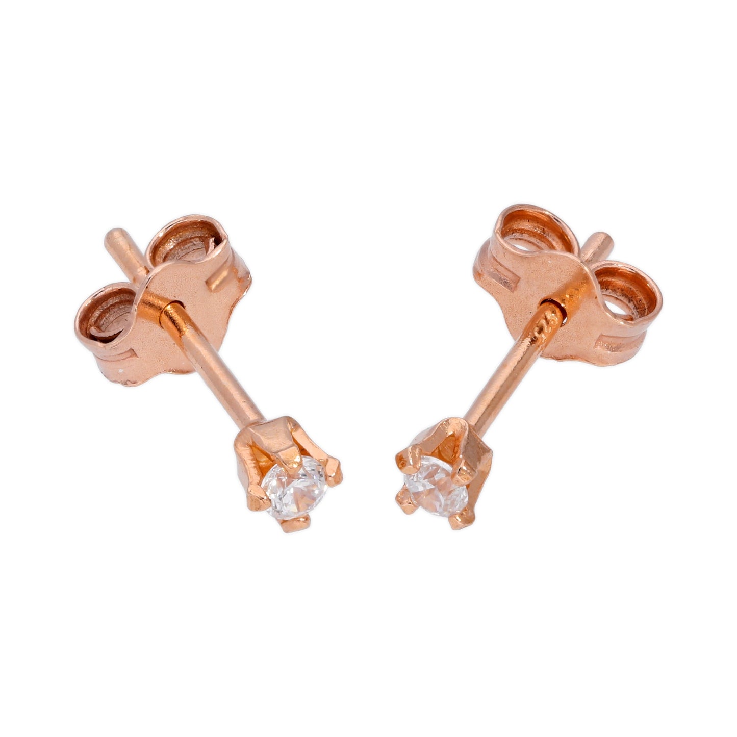 Boucles d'oreilles à tige en argent sterling plaqué or rose et cristal CZ rond de 2 mm