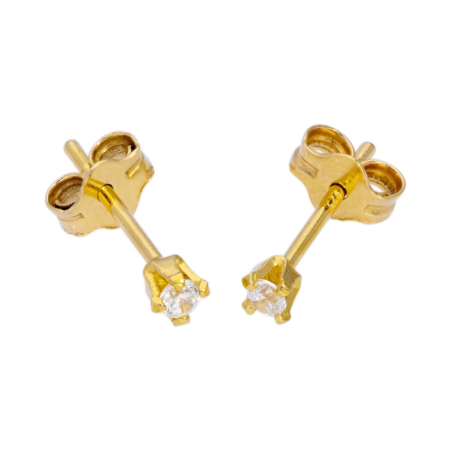 Boucles d'oreilles à tige en argent sterling plaqué or et cristal CZ rond transparent de 2 mm