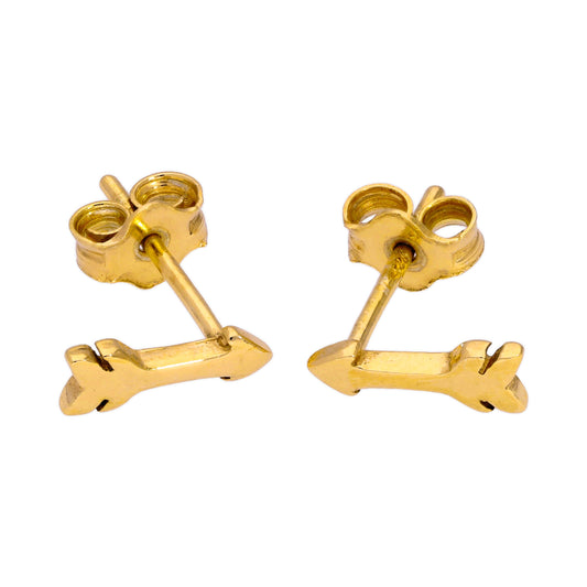 Petites boucles d'oreilles à tige en argent sterling plaqué or en forme de flèche