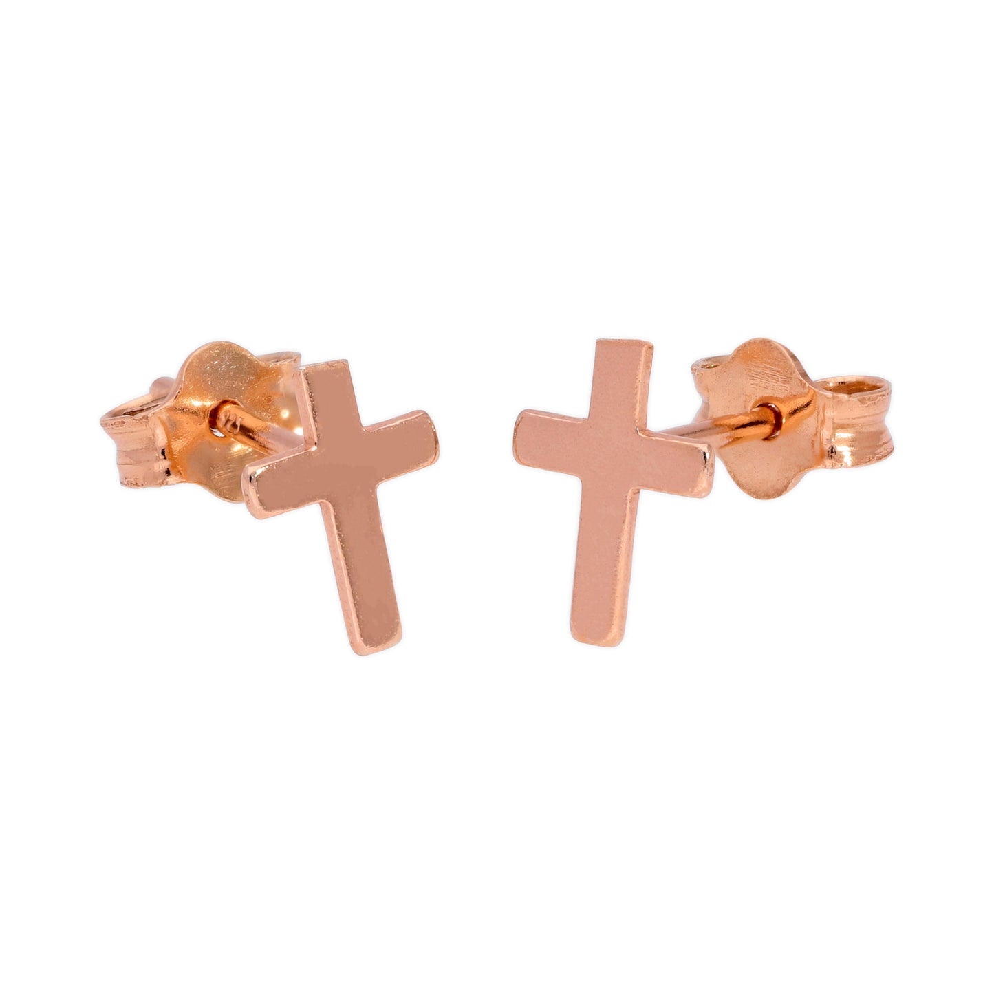 Petites boucles d'oreilles à tige en argent sterling plaqué or rose avec croix
