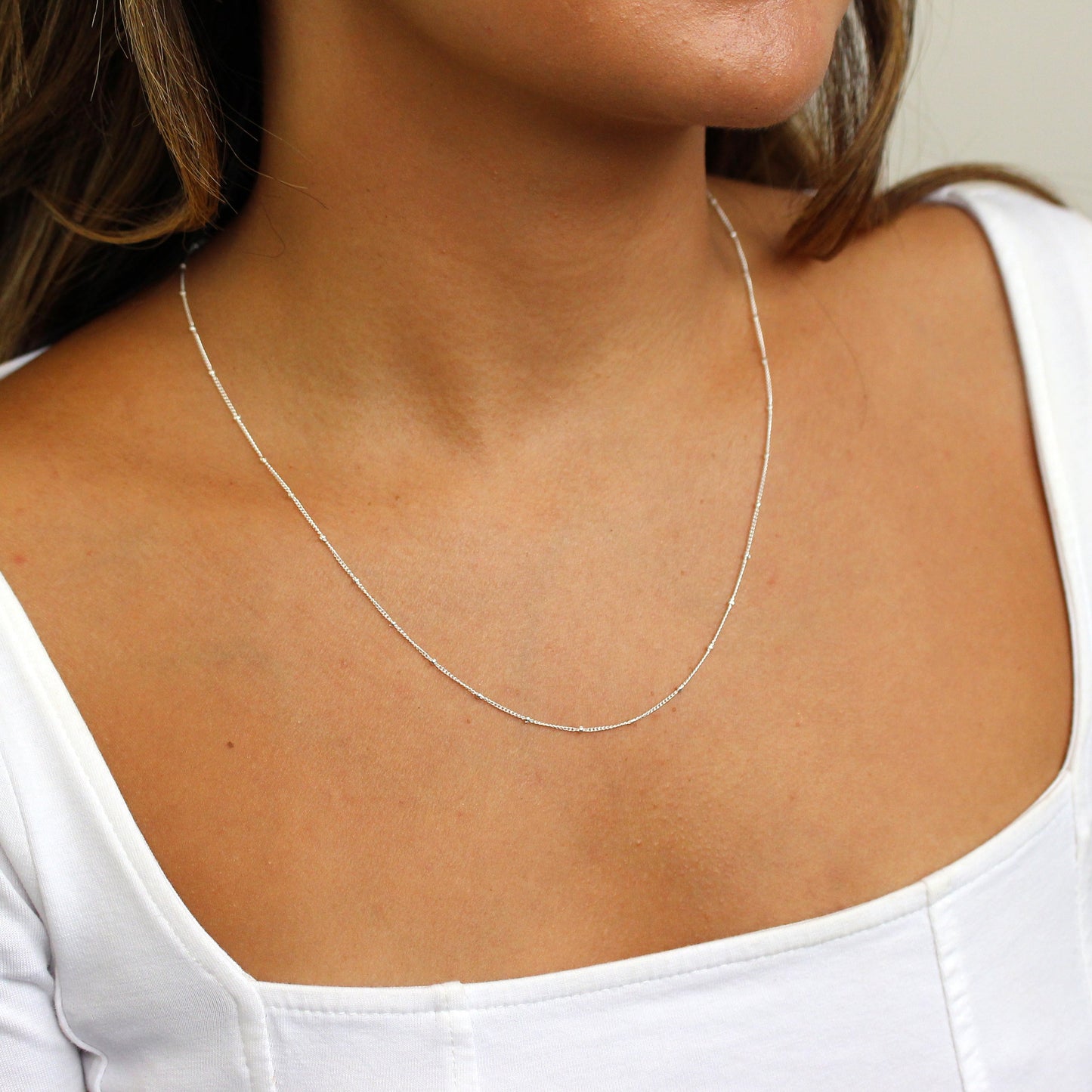 Chaîne gourmette en argent sterling à pompon taille diamant de 12 à 24 pouces
