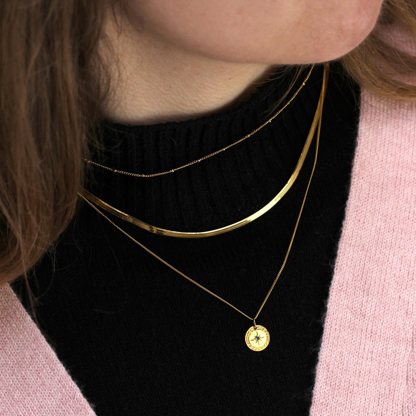 Collier médaillon étoile en argent sterling plaqué or 14 à 32 pouces