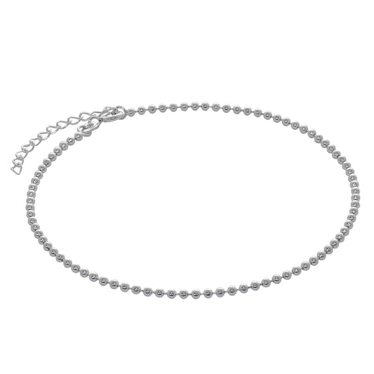Chaîne de cheville réglable en argent sterling avec perles de 2 mm, 9 + 1,5 pouces