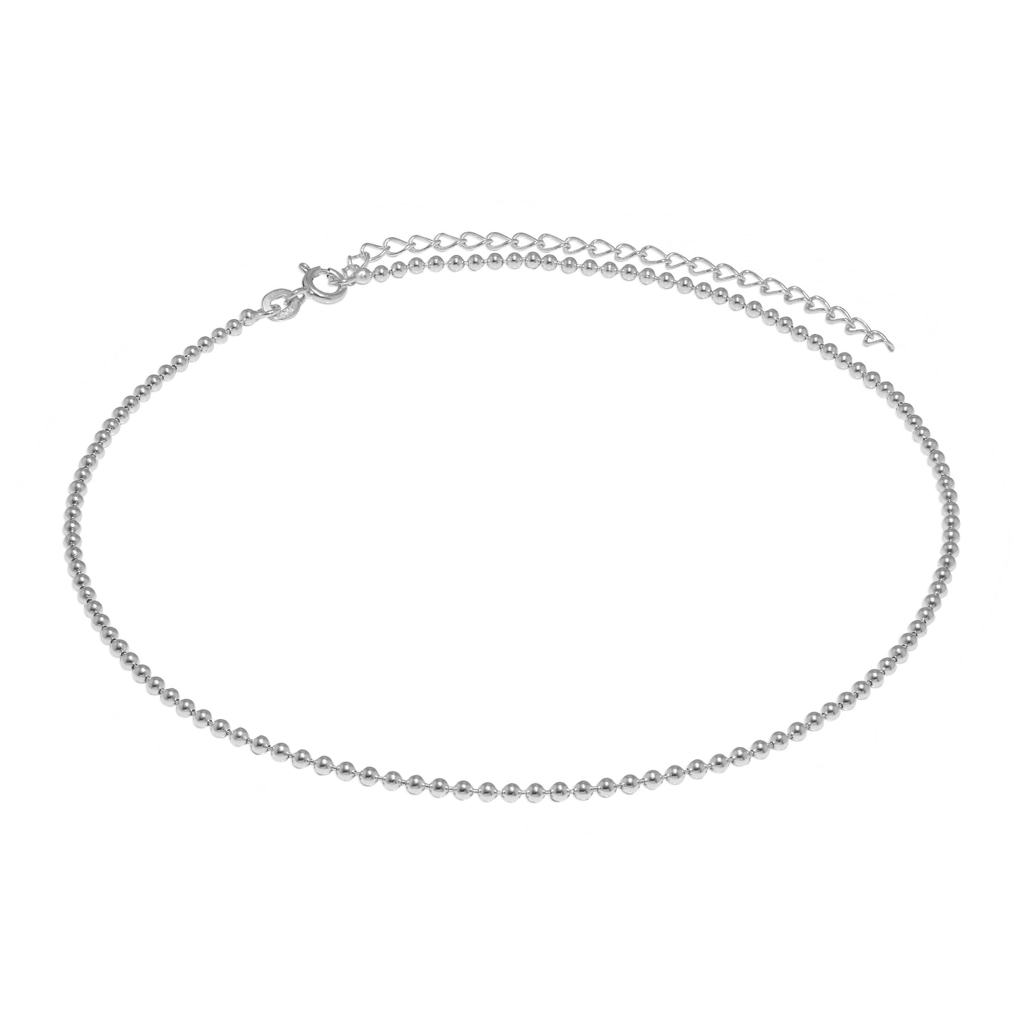 Collier ras du cou en argent sterling avec perles de 2 mm, 30 cm + rallonge de 7,6 cm