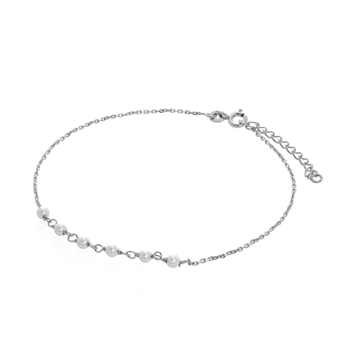 Bracelet de cheville martelé en argent sterling et perles, 9 + 1,5 pouces