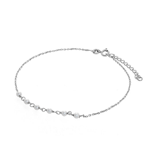 Bracelet de cheville martelé en argent sterling et perles, 9 + 1,5 pouces