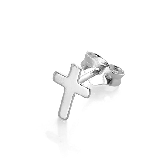 Petite boucle d'oreille à tige en argent sterling avec croix