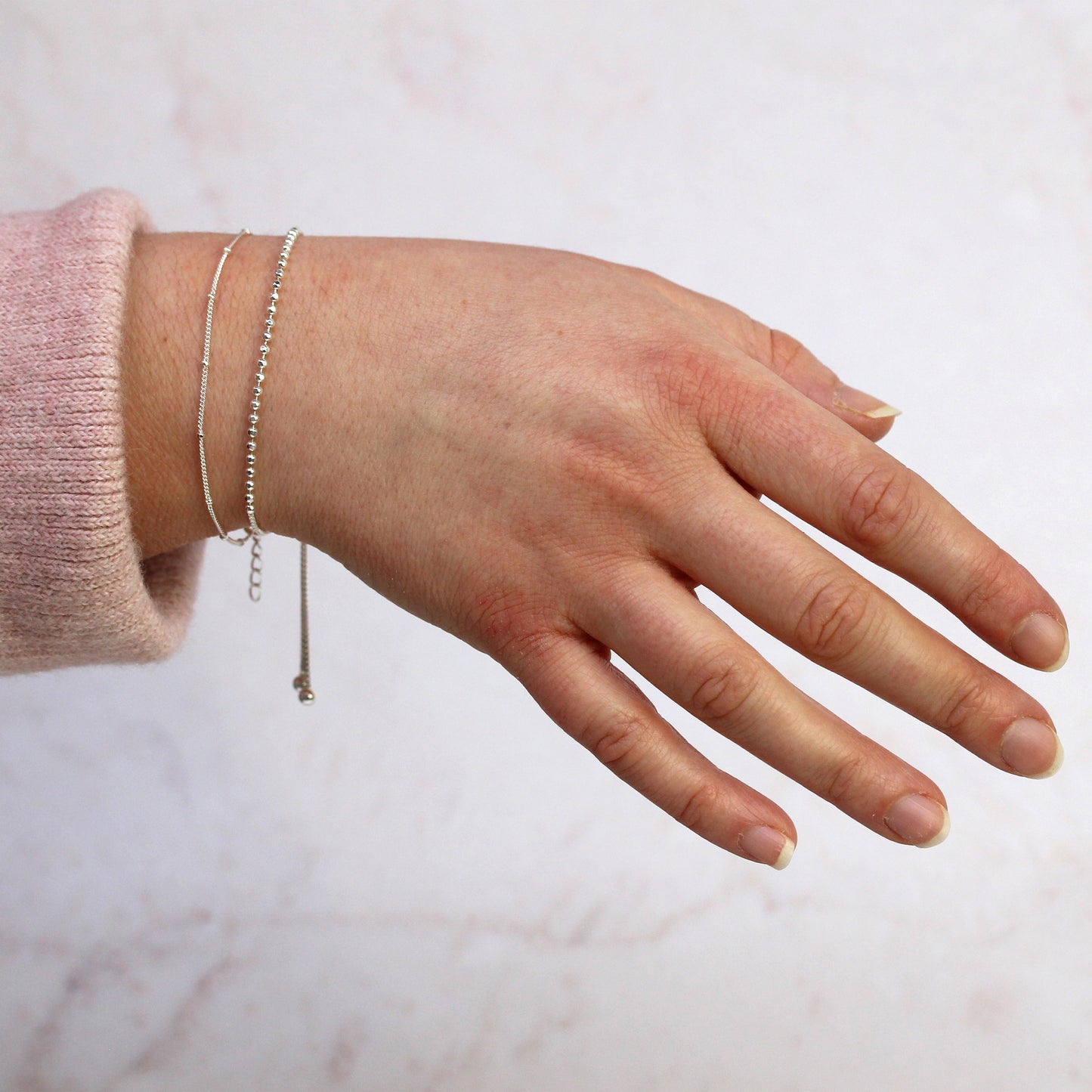 Bracelet réglable en argent sterling avec chaîne à billes et chaîne vénitienne de 25 cm