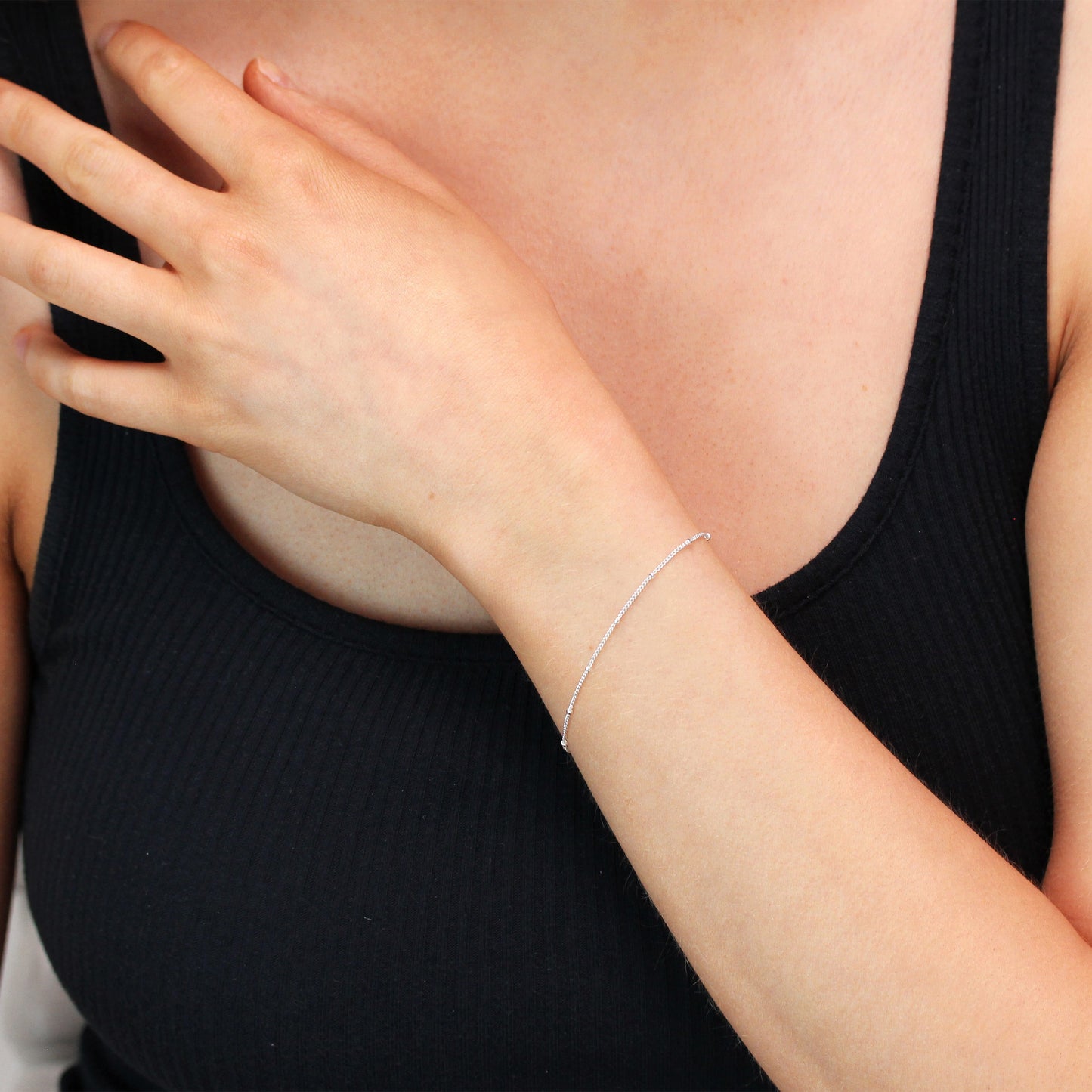 Bracelet gourmette en argent sterling avec pompon et diamants