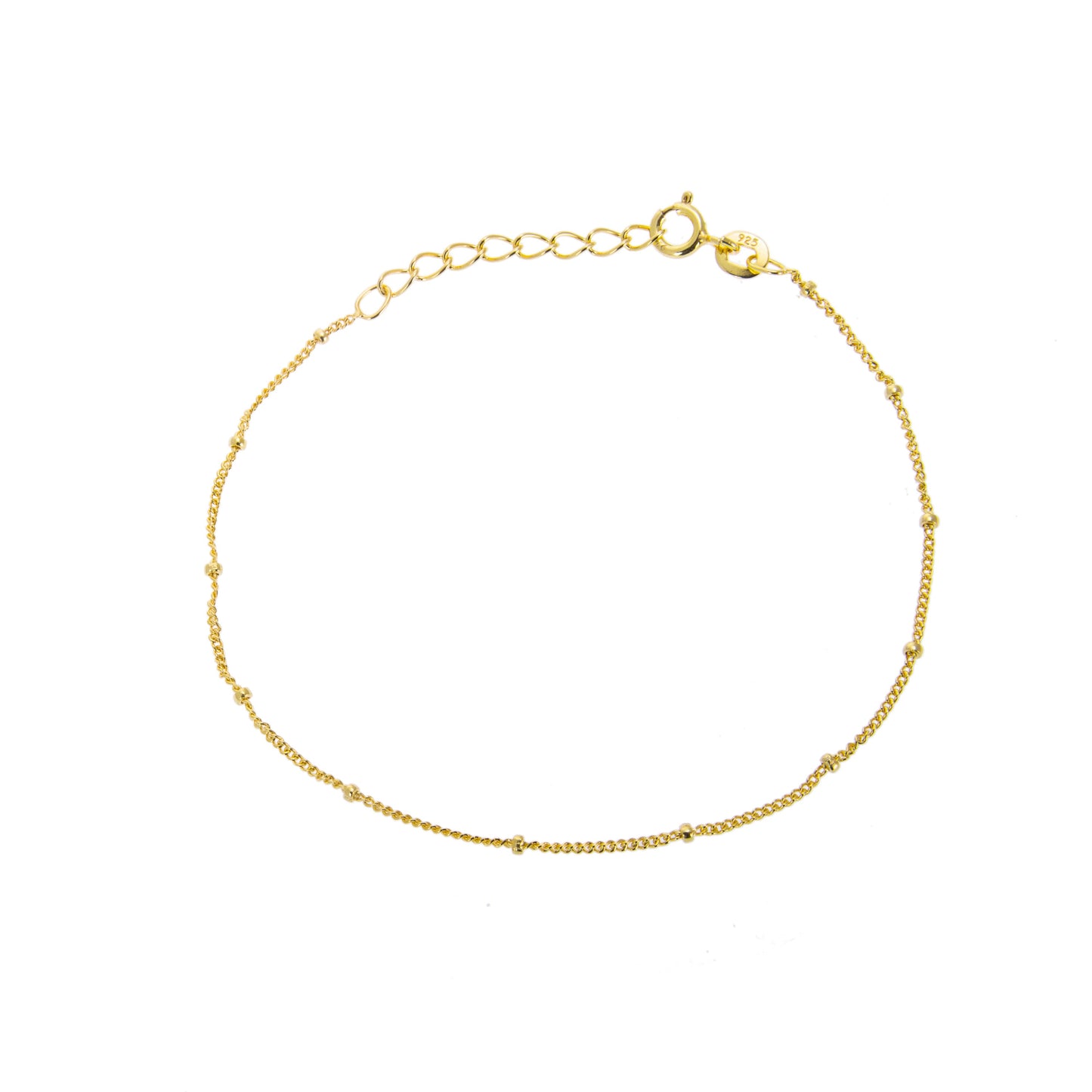 Bracelet gourmette en argent sterling plaqué or avec perles taillées en diamant