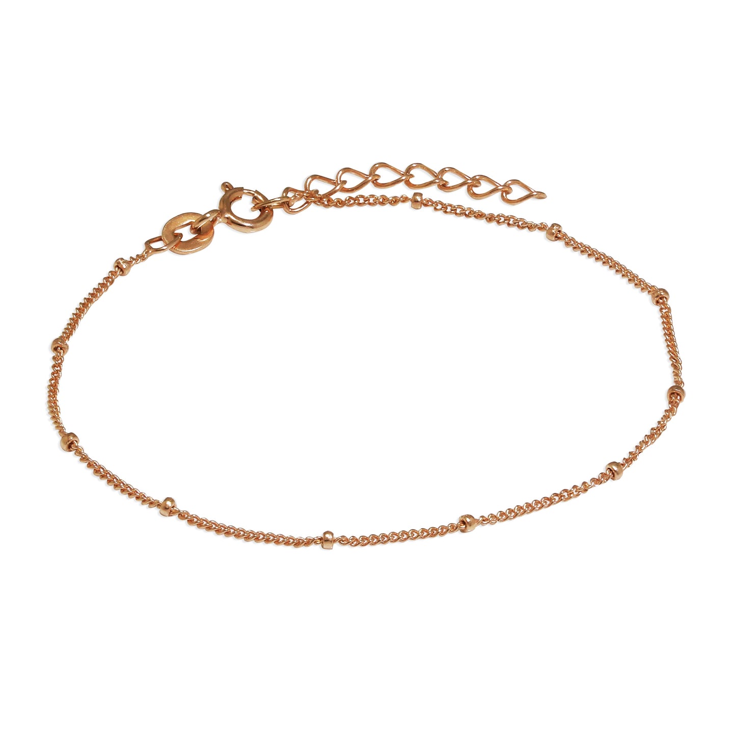 Bracelet gourmette en argent sterling plaqué or rose avec perles taillées en diamant