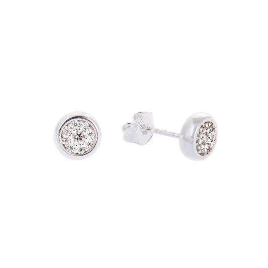 Boucles d'oreilles à tige rondes en argent sterling avec zircones cubiques transparents